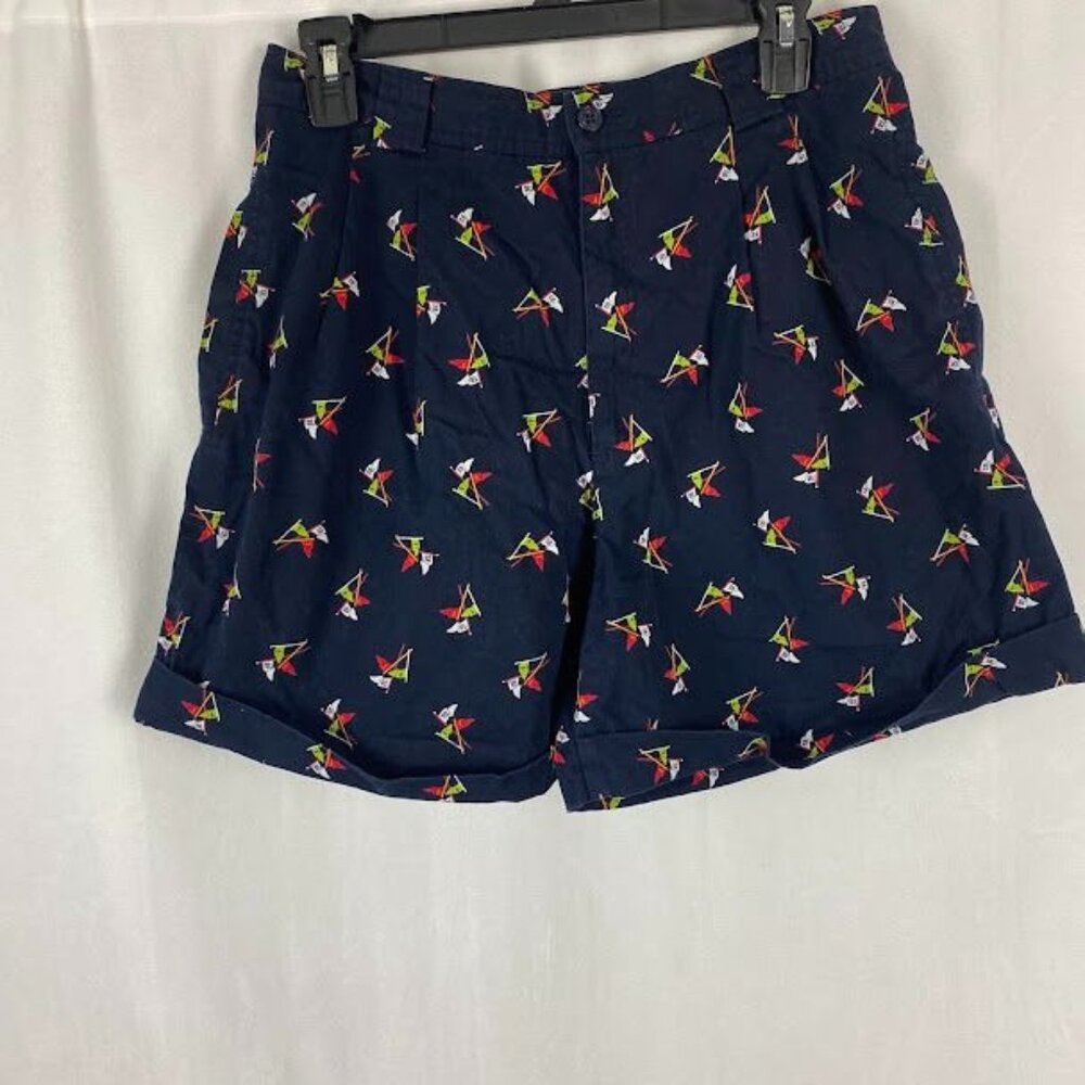 Liz Claiborne Preppy Golf Sport Navy Flag Stick‎ Print Shorts Women's 12.